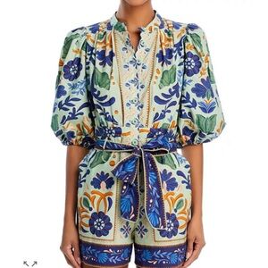 Farm Rio Ocean Tapestry Belted Romper